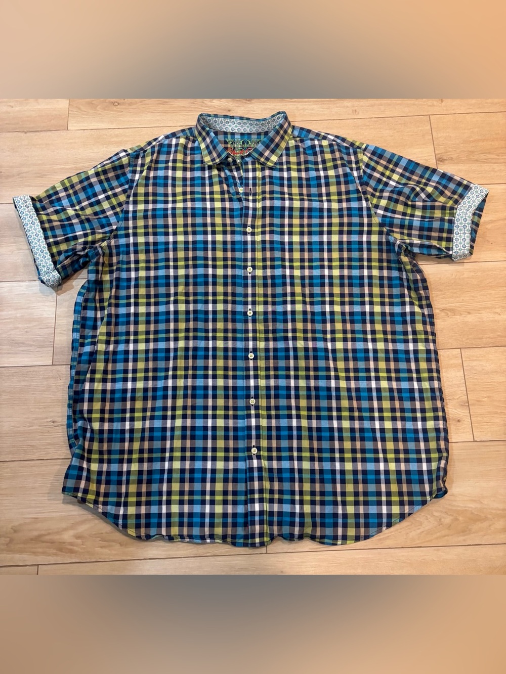 Robert Graham Men’s 2XLT Blue/Green Plaid Short Sleeve Button-Up Shirt XXL Tall